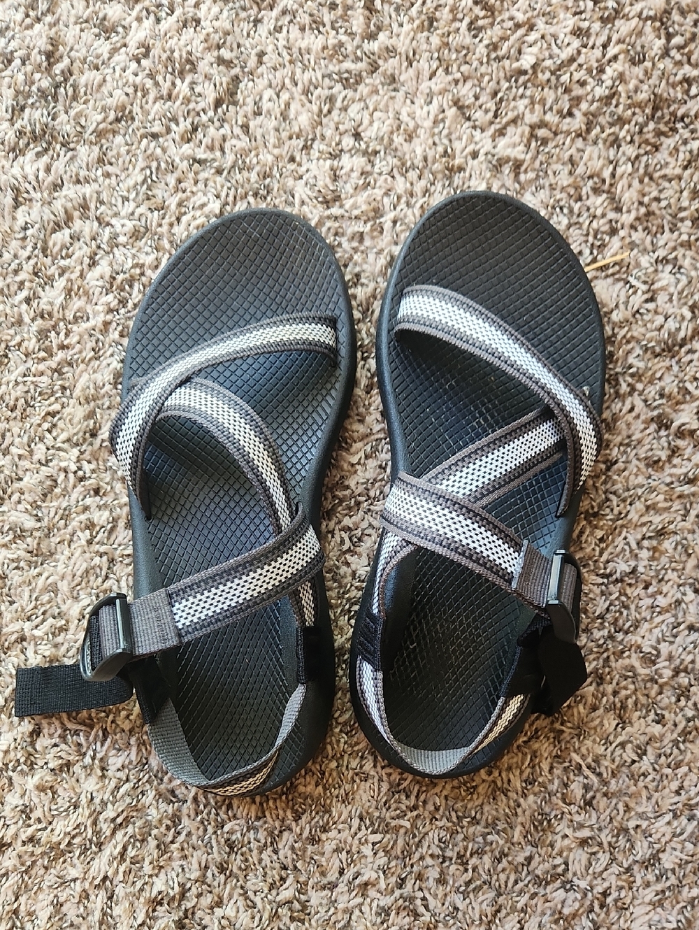Men's Chaco Black and White Striped Sport Sandals